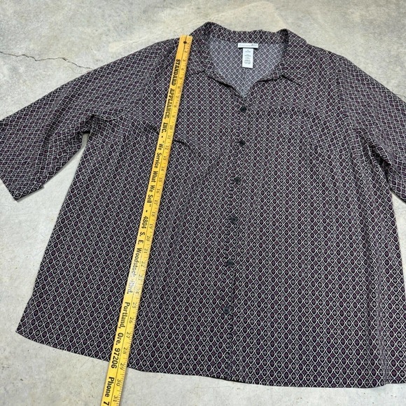 Catherines Top Womens 1X Black Pink Floral Print 3/4 Sleeve Button Up Collared - Picture 8 of 8